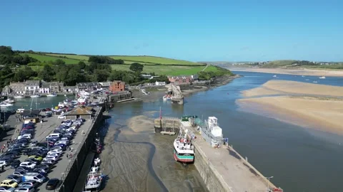 Fishing boat moored in Padstow Cornwall UK drone , aerial , view from air Stock Footage 255760729