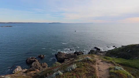 Fishing Boat Navigating the Rugged Waters Around Bodega Head Stock Footage 326288766