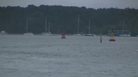 Fishing boat passing by on a rather grey wet day Stock Footage 7155205