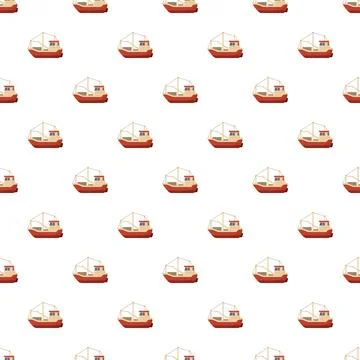 Fishing boat pattern repeating across a white background Stock Illustration
