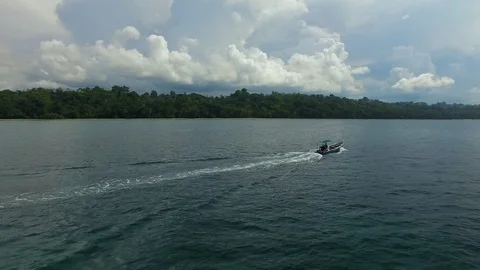 Fishing Boat Playa Punta Uva Caribbean Sea Costa Rica Drone Video Stock Footage 128995547