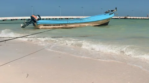 FISHING BOAT AT PUERTO PROGRESO LIFE IN MERIDA YUCATAN MEXICO. PROGRESO Stock Footage 100799233