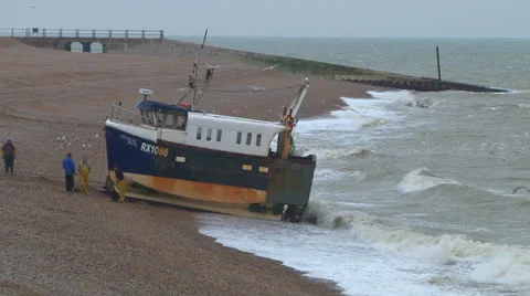 Fishing Boat Pulled on to Beach Stock-Footage 23839749