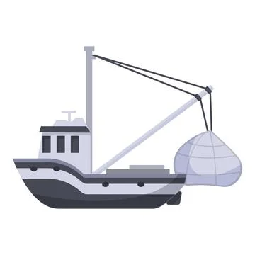 Fishing boat pulling up full net after successful day at sea Stock Illustration