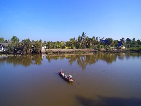Fishing boat in the river Stock Footage 73448203