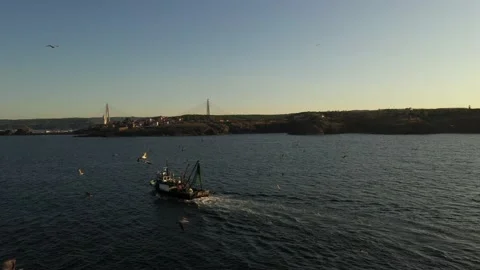 A fishing boat in the sea Stock Footage 148558038