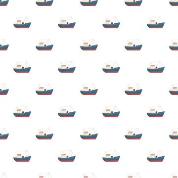 Fishing boat seamless pattern with cartoon style Stock Illustration