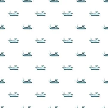 Fishing boat seamless pattern repeating nautical design Stock Illustration