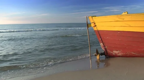 Fishing boat on the seashore. Stock Footage 31911368