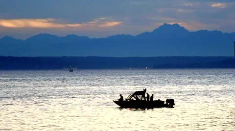 Fishing Boat Silhouetted Stock Footage
