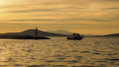 Fishing boat sunset Stock Footage 87195075