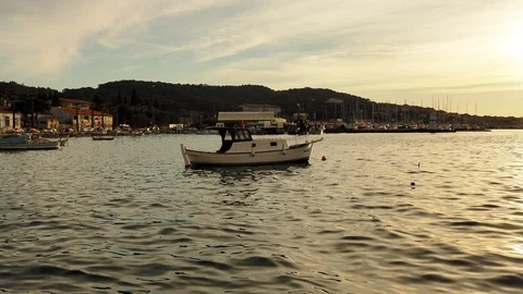 Fishing boat sunset Stock Footage 87223877