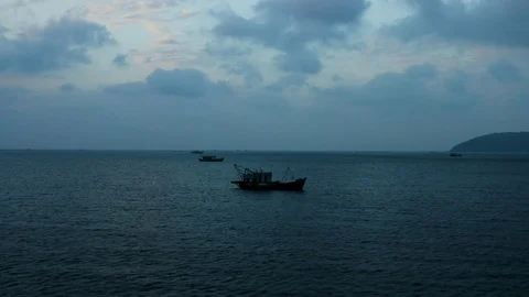 Fishing boat at sunset Stock Footage 97783936