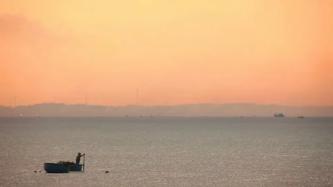 Fishing boat at sunset Stock Footage 112126141