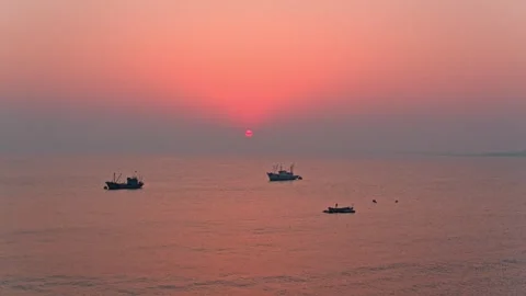 Fishing boat at sunset Stock Footage 270446635