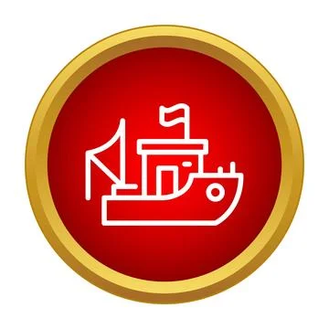 Fishing boat symbol on red button web icon Illustration