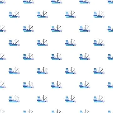 Fishing boat trawler pattern on white background Illustrazione stock