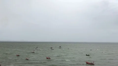 Fishing boat used as a for finding fish on the sea Stock Footage 99495574