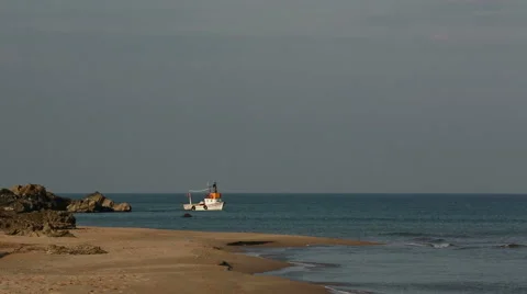 Fishing boat using sonar to  detect the place where fish accumulate under the Stock Footage 55198147