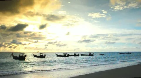Fishing boats on the beach Stock Footage 20528651