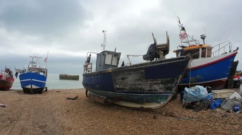 Fishing boats on the beach Stock Footage 64011632