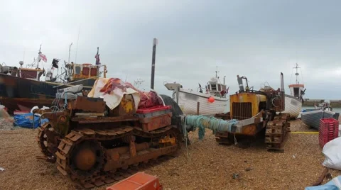Fishing boats on the beach Stock Footage 64948716