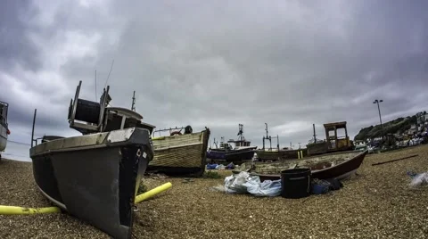 Fishing boats on the beach Stock Footage 64948736