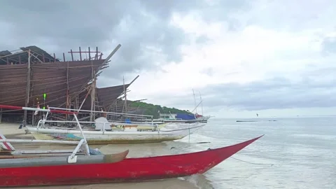 Fishing boats on the  beach Stock Footage 296227723