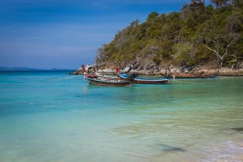 Fishing boats. Boats are in the bay. Thailand Stock Photos