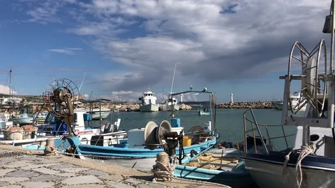 Fishing Boat's inside Small Harbor Stock Footage 103437372