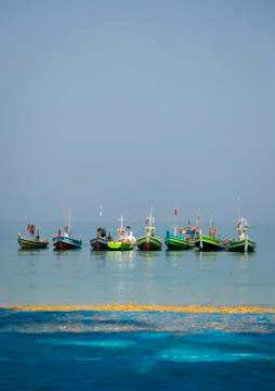 Fishing boats, Ngapali, Myanmar Stock Photos