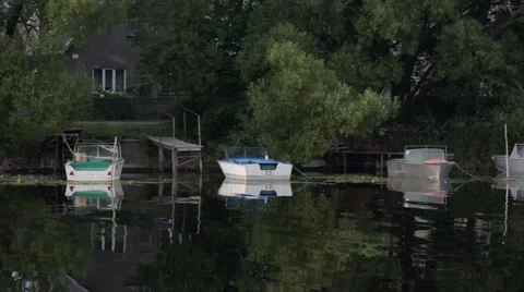 Fishing boats on the river Stock Footage 40928441
