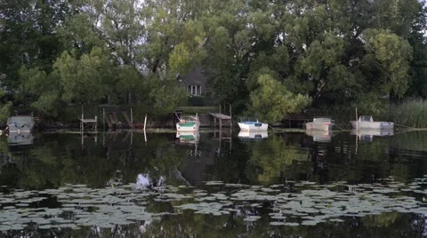 Fishing boats on the river Stock Footage 40929201