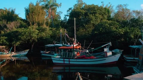 Fishing boats on the river 스톡 동영상 138583875