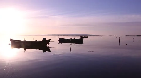 Fishing boats at sunset Stock Footage 45214385