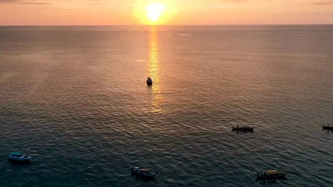 Fishing boats at sunset Stock Footage 120378775