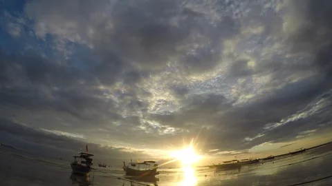 Fishing boats at sunset Stock Footage 120562394