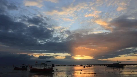 Fishing boats at sunset Stock Footage 120562435