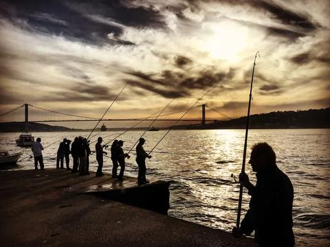 Fishing in Bosphorus Stock Photos
