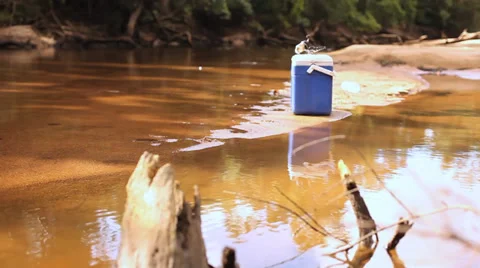 Fishing Box on River Bed Stock Footage 33193357