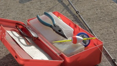 Fishing box sitting on dock Stock Footage 91755516