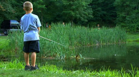 Fishing Boy at Pond HD Stock Footage 41171484