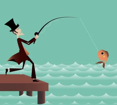 Fishing on the bridge Illustrazione stock