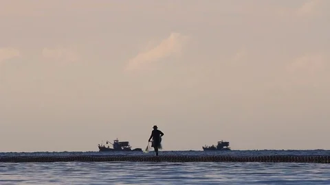 Fishing on bridge at sunrise. Stock Footage 70879872