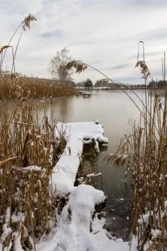 Fishing bridge in winter Stock Photos