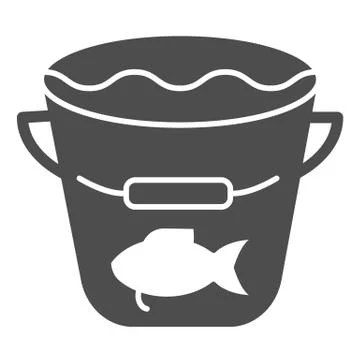 Fishing bucket solid icon. Bucket with water and fish illustration isolated on Stock-Illustration