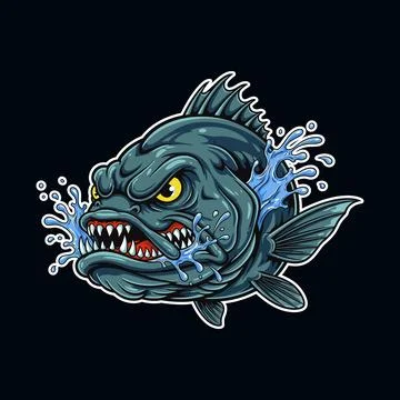 Fishing A cartoon anglerfish with sharp teeth and yellow eyes swimming Stock Illustration