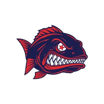 Fishing A cartoon fish with sharp teeth and red eyes tshirt design Stock Illustration