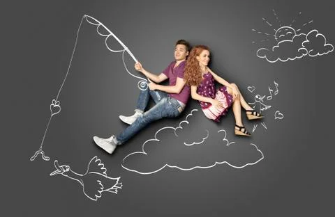 Fishing on a cloud. Stock Photos