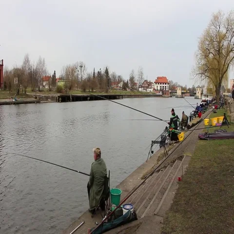 Fishing competition on the River  Stock Footage 69489384